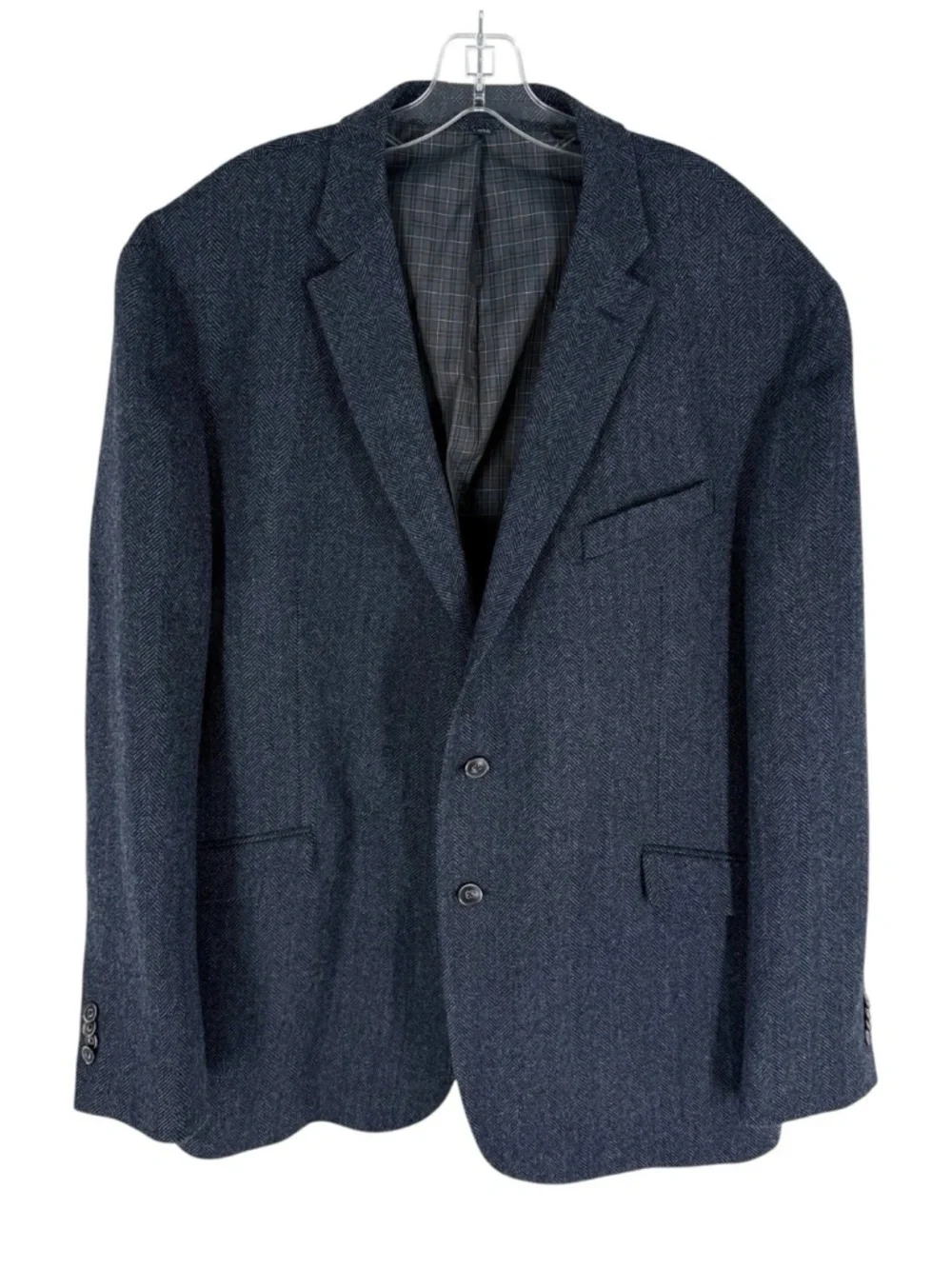 Jos A Bank Wool Blazer Mens Size 48R Navy Herringbone Tailored Fit Sport Coat
